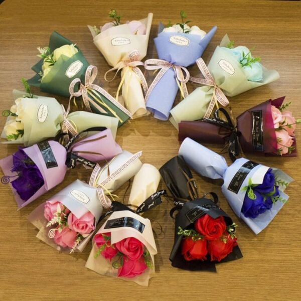 3 Heads Artificial Rose Bouquet Soap Flower Petals Valentine Day Gifts for Women,Best Friend and Girlfriend,Birthday,Christmas Valentine'S Day from Daughter Son Husband,Artificial Plants and Flowers