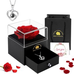 Gifts for Mum, Preserved Eternal Rose Gift Box for Mothers Day with Love You Necklace, Artificial Rose Gifts for Mum Her on Birthday, Anniversary, Valentines Day