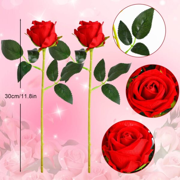 12PCS Artificial Roses,Single Long Stem Fake Rose Silk Bridal Wedding Bouquet Realistic Flower for Home Garden Party Hotel Office Decor(Red)