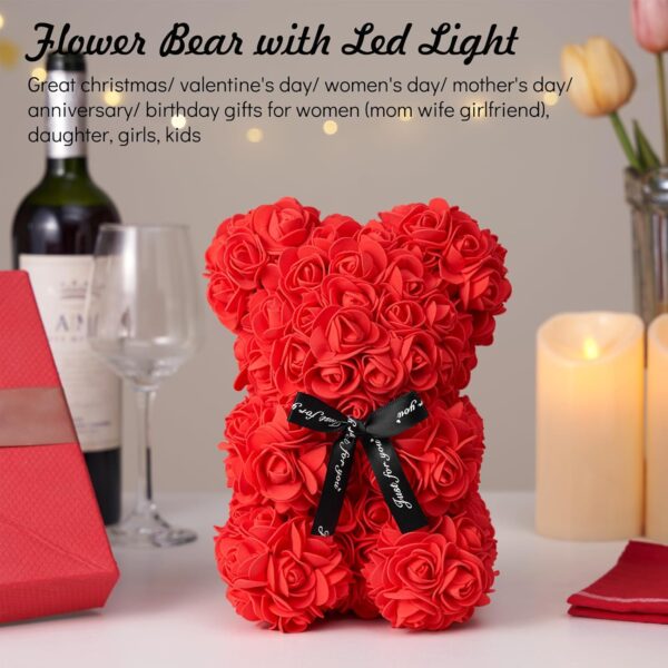 Rose Bear with Transparent Gift Box & Black Ribbon Rose Petals Teddy Bear Presents for Women, Mother'S Day, Artificial Flowers Rose Bear for Her, for Girlfriend and "Just for You" Valentines Gifts