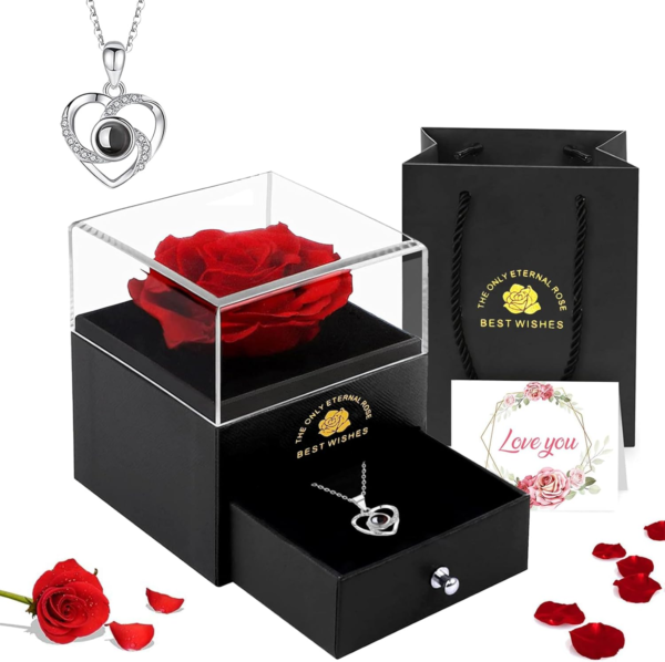 Gifts for Mum, Preserved Eternal Rose Gift Box for Mothers Day with Love You Necklace, Artificial Rose Gifts for Mum Her on Birthday, Anniversary, Valentines Day