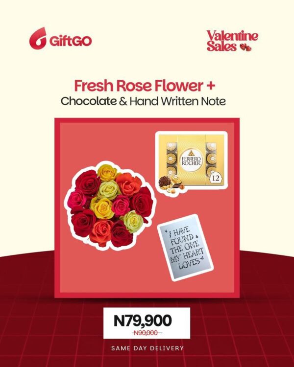 Heartfelt Package - Fresh Flower, Big Chocolate and Free Note