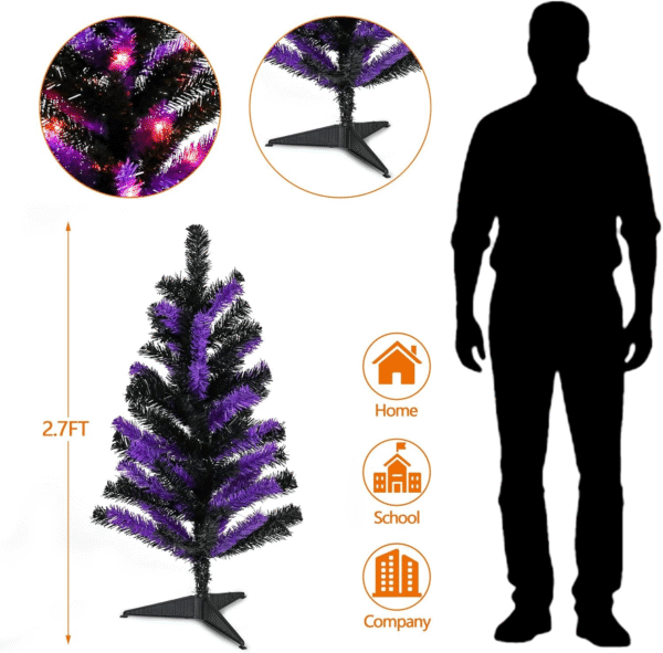 2.7 FT Lighted Black & Purple Halloween and Christmas Tree with LED Lights and Timer – Ideal for Home, Office, or Event Decor