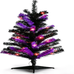 2.7 FT Lighted Black & Purple Halloween and Christmas Tree with LED Lights and Timer – Ideal for Home, Office, or Event Decor