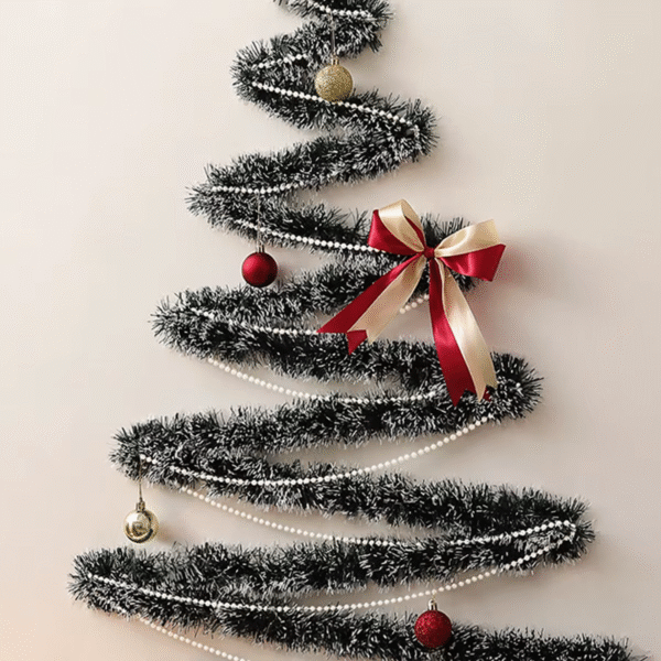Transform Your Space with a Flocked Christmas Tree, Stunning Pearl Tree Topper, and Twinkling Star Lights! Perfect for Festive Walls and Party Backdrops!