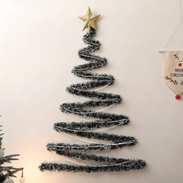 Transform Your Space with a Flocked Christmas Tree, Stunning Pearl Tree Topper, and Twinkling Star Lights! Perfect for Festive Walls and Party Backdrops!