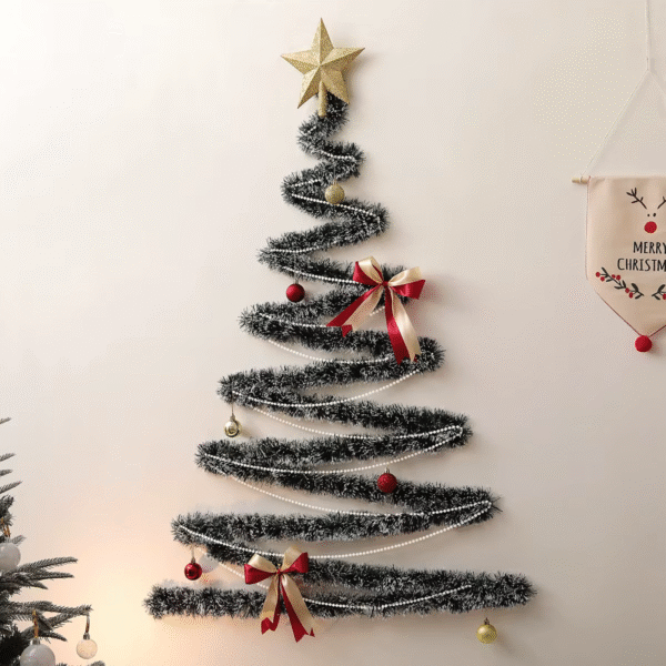 Transform Your Space with a Flocked Christmas Tree, Stunning Pearl Tree Topper, and Twinkling Star Lights! Perfect for Festive Walls and Party Backdrops!