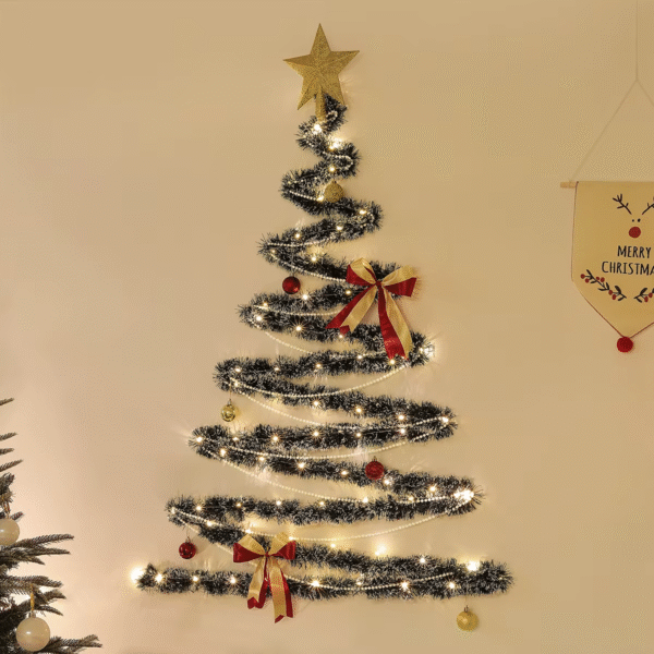 Transform Your Space with a Flocked Christmas Tree, Stunning Pearl Tree Topper, and Twinkling Star Lights! Perfect for Festive Walls and Party Backdrops!