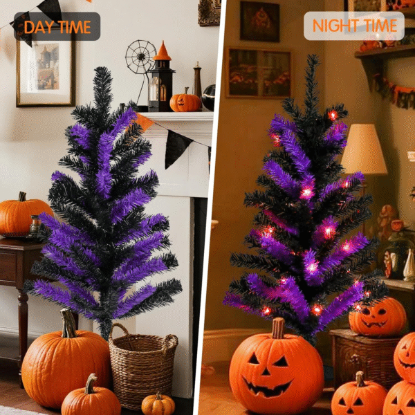2.7 FT Lighted Black & Purple Halloween and Christmas Tree with LED Lights and Timer – Ideal for Home, Office, or Event Decor
