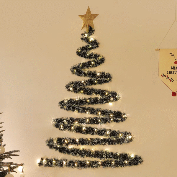Transform Your Space with a Flocked Christmas Tree, Stunning Pearl Tree Topper, and Twinkling Star Lights! Perfect for Festive Walls and Party Backdrops!